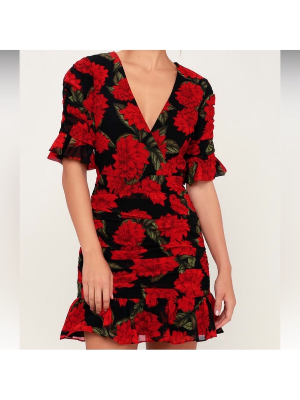 KEEPSAKE the Label Black Mini Dress with Red Floral Print